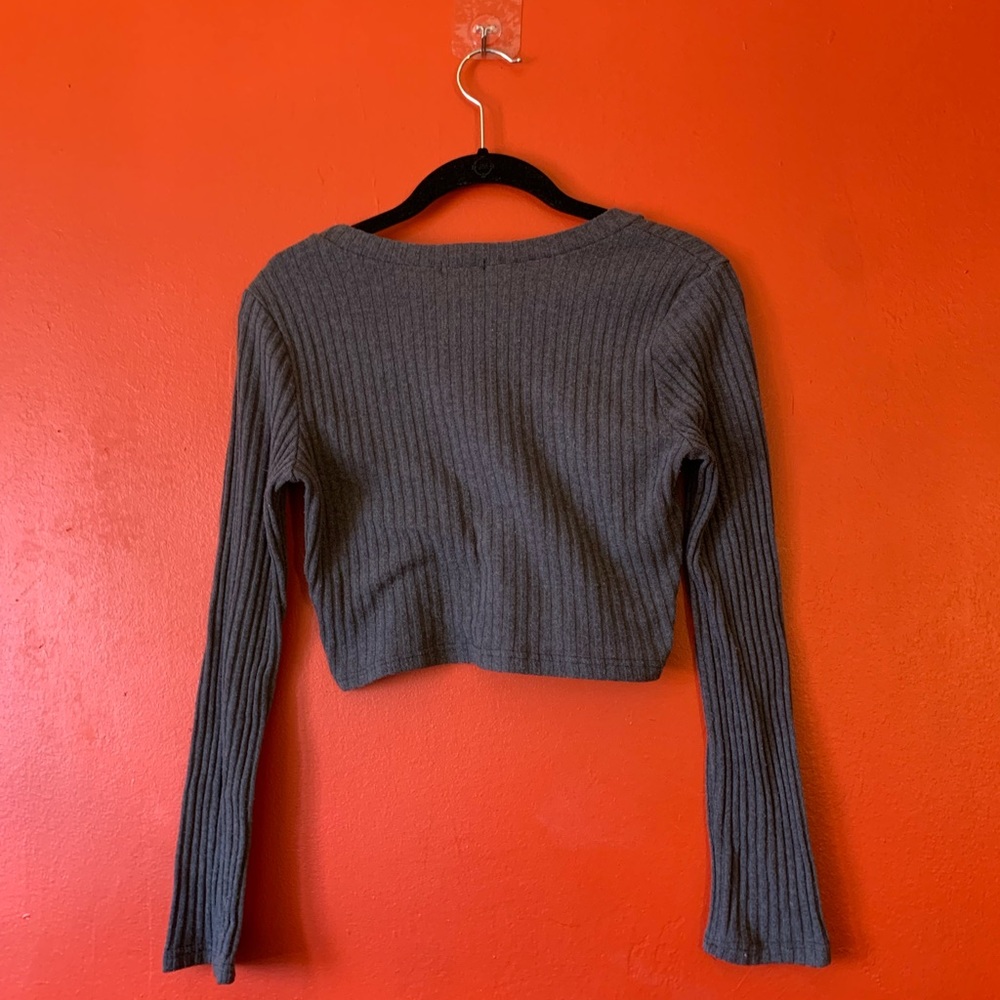 Cropped Knit Ribbed Brown Top - Picture 4 of 4